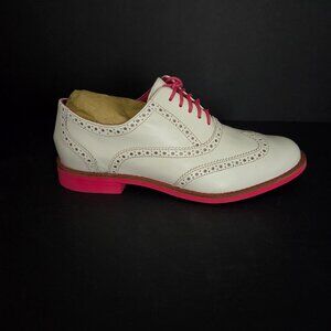 Cole Haan Oxford White Pink Wingtip Leather Shoes Womens Size 7B